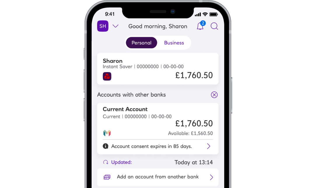 Screenshot of accounts with other banks feature in NatWest mobile app