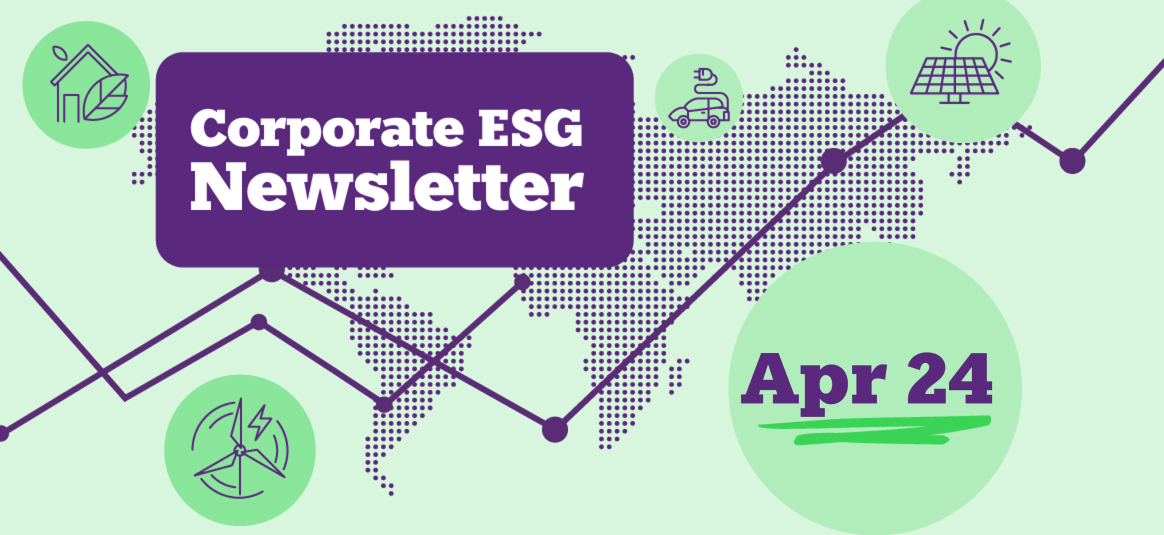 ESG monthly newsletter header for April 2024