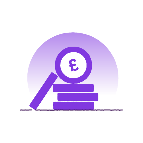 Purple illustration of stacked pound coins