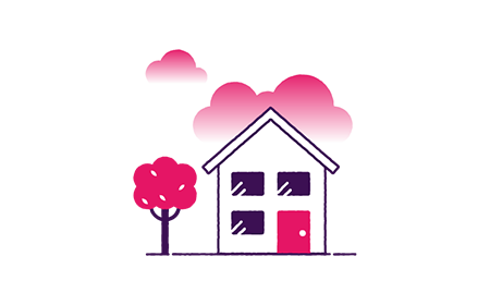 Pink house with clouds